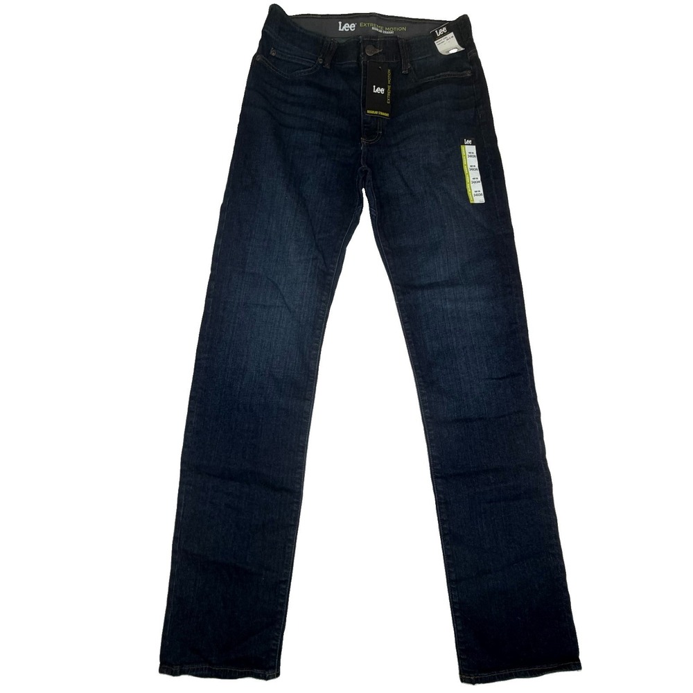 NWT Lee Mens Extreme Motion Jeans 34x36 Reg Straight Night Owl Dark Indigo Wash